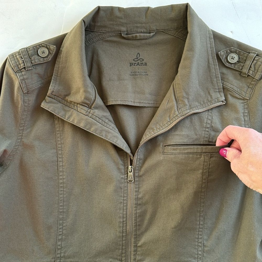 PrAna Mayve Army Green Military Style Full Zip Cotton Utility Jacket Size L - Picture 7 of 16